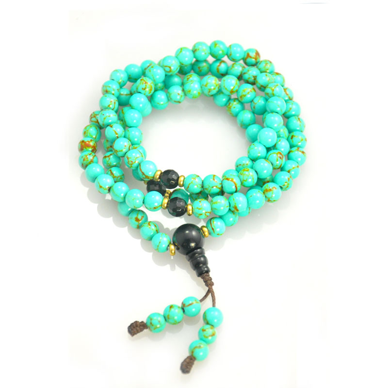 Natural Turquoise And Agate 108 Buddha Beads Bracelet